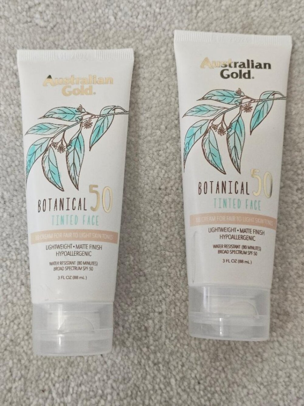 Australian Gold 50 Botanical Tinted BB Cream Fair to Light Skin sunscreen 2 tube